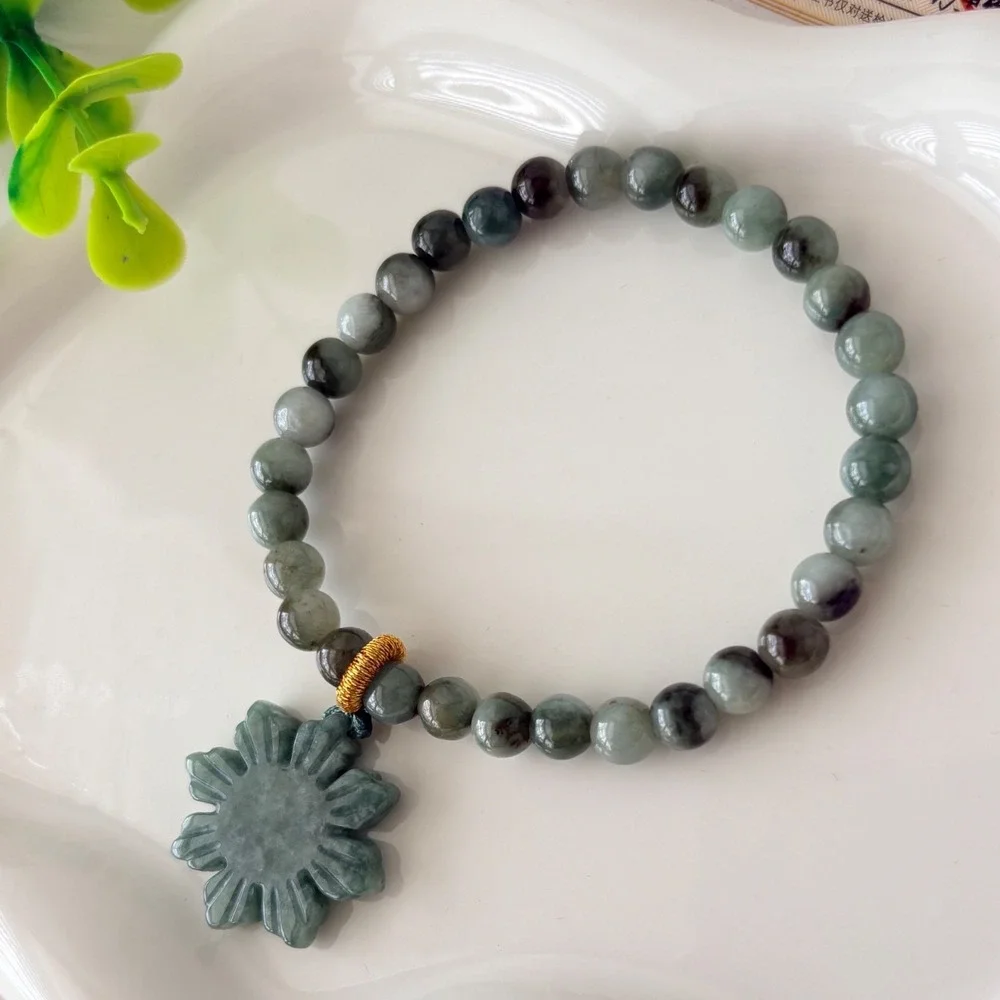 Authentic Jade Beaded Bracelet with Filipino Sun Charm  16.33g